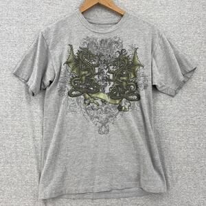 Atonement Affliction Shirt Mens Medium Gray Twin Dragons Short Sleeve Tee